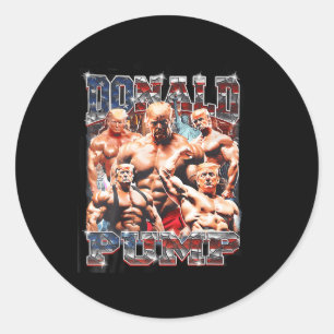 Pump 1 VS 1 Biden American Flag Swole Trump 2024 Runder Aufkleber
