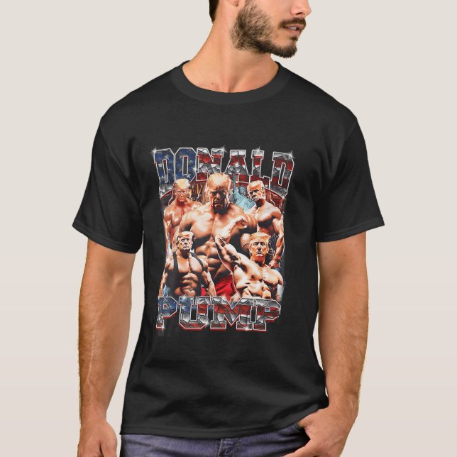 Pump 1 VS 1 Biden American Flag Swole Trump 2024 T-Shirt (Vorderseite)