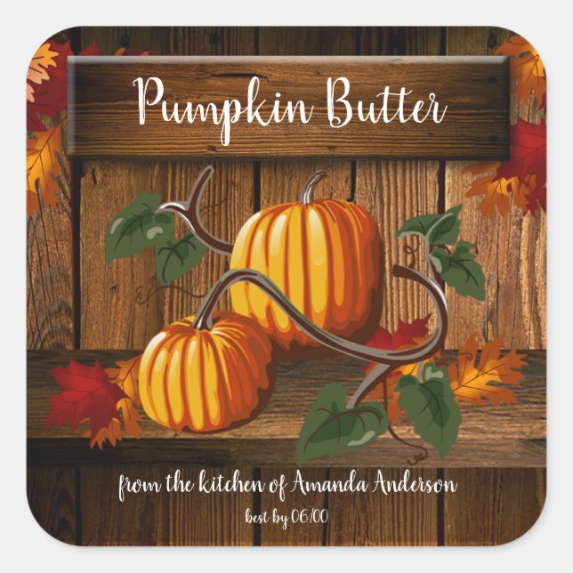 Pumpbutter Sq Canning Label Quadratischer Aufkleber (Vorderseite)