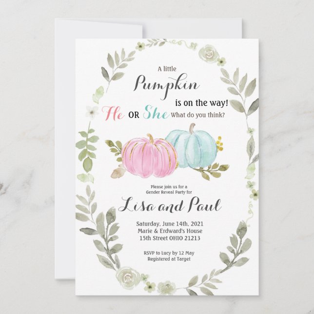 Pumpen Fall Gender Reveitation Einladung (Vorderseite)