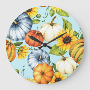 Pumpen, Sonnenblumen, Aquarellbilder Große Wanduhr