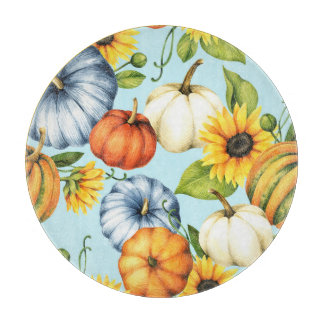 Pumpen, Sonnenblumen, Aquarellbilder Schneidebrett