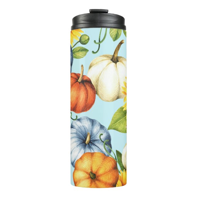 Pumpen, Sonnenblumen, Aquarellbilder Thermosbecher (Vorderseite)