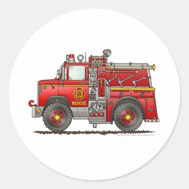 Pumper Rescue Fire Truck Feuerwehrmann Runder Aufkleber (Vorderseite)