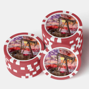 Pumpjack Silhouette Aquarell mit amerikanischer Fl Pokerchips