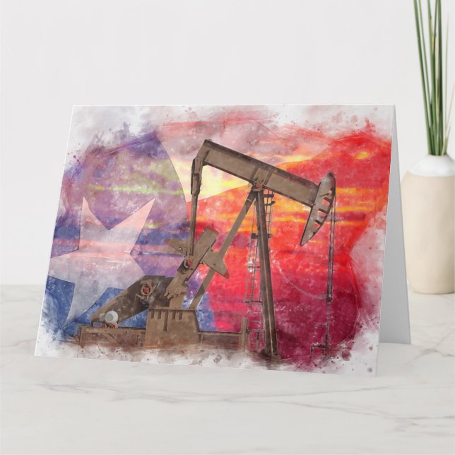 Pumpjack Texan Ikone Pastellfarben zeichnend mit T Dankeskarte (Vorderseite)