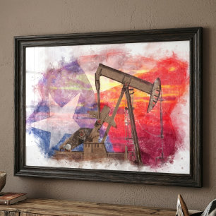 Pumpjack Texan Ikone Pastellfarben zeichnend mit T Fotodruck
