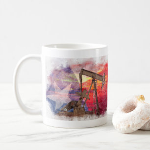 Pumpjack Texan Ikone Pastellfarben zeichnend mit T Kaffeetasse