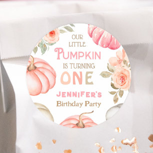 Pumpkin 1. Geburtstag Bold Pink Girl Floral Party Runder Aufkleber