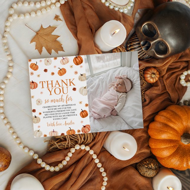 Pumpkin 1. Geburtstag Foto Danke Karte (Von Creator hochgeladen)