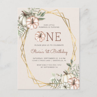 Pumpkin 1. Geburtstag Party Beige Postkarte