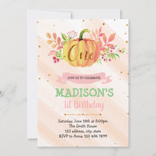 Pumpkin 1. Geburtstagskarte Einladung (Vorderseite)