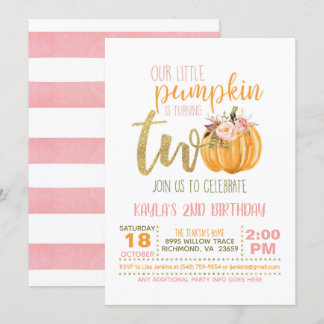 Pumpkin 2. Geburtstag Einladung - Rosa Streifen