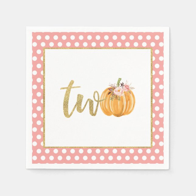 Pumpkin 2. Geburtstag Napkin - Rosa Punkte Serviette (Vorderseite)