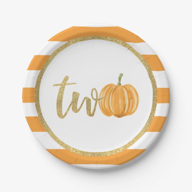 Pumpkin 2. Geburtstag Papierplatte - Orangenstreif Pappteller (Vorderseite)