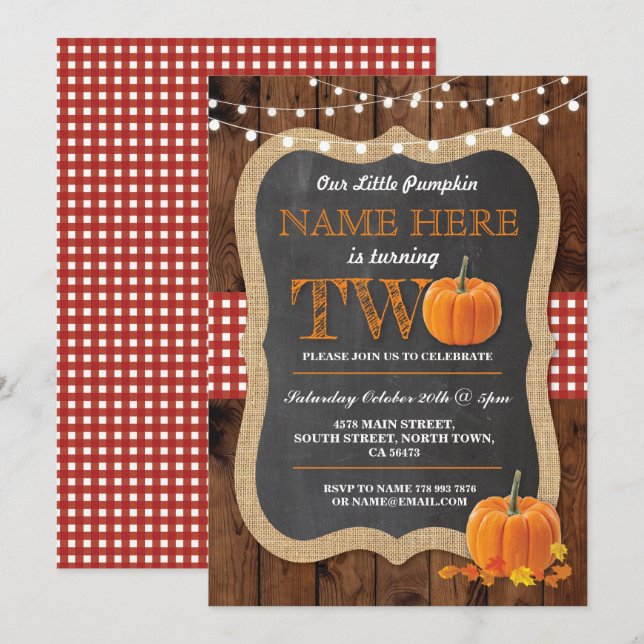 Pumpkin 2. Geburtstag Party ZWEI Fall Einladung (Vorne/Hinten)