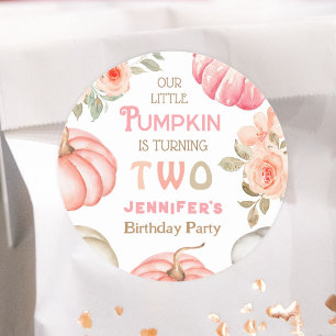Pumpkin 2nd Birthday Bold Pink Girl Floral Party Runder Aufkleber