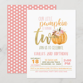 Pumpkin 2ND Geburtstagseinladung - Rosa Punkte Einladung
