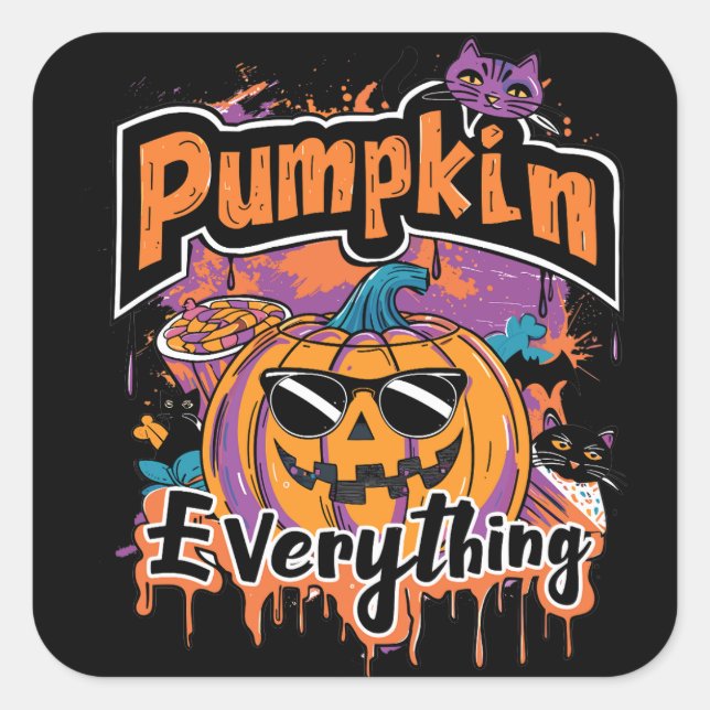 Pumpkin Alles | ExDesigner | Halloween Quadratischer Aufkleber (Vorderseite)