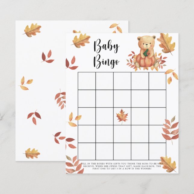 Pumpkin and Bear - Baby Dusche Bingo Spiel (Vorne/Hinten)