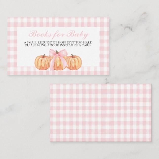 Pumpkin and Bow Pink Kariert Books for Baby Begleitkarte (Vorne/Hinten)