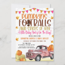 Pumpkin and Footballs Mädchendusche Einladung