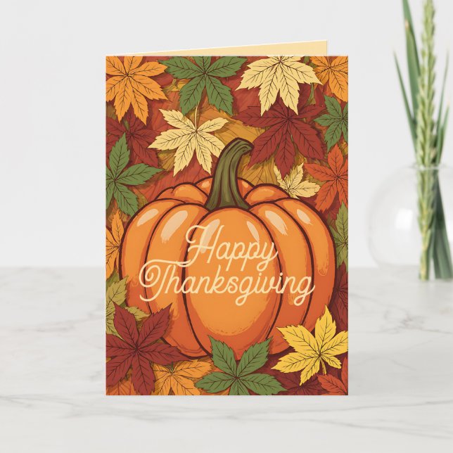 Pumpkin and Leaves Thanksgiving Karte (Vorderseite)