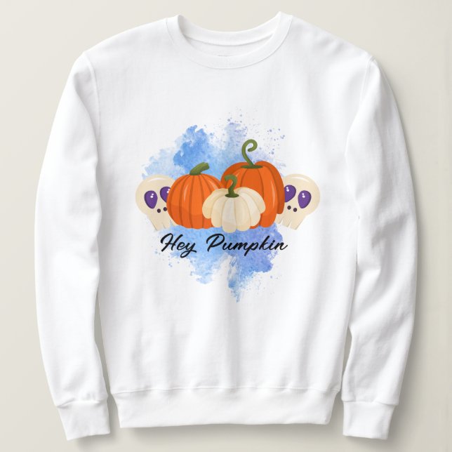 Pumpkin and Skulls Hoodie, blaugotisches Halloween Sweatshirt (Design vorne)