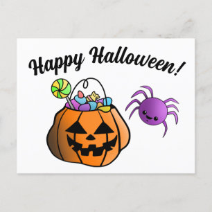 Pumpkin and Spider Happy Halloween Postkarte
