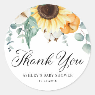 Pumpkin and Sunflower Fall Babydusche Vielen Dank Runder Aufkleber