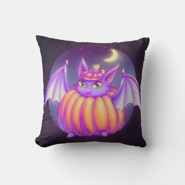 Pumpkin Anzug Lila Bat Night Fown Art Kissen (Vorderseite)