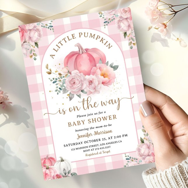 Pumpkin auf dem Weg Babydusche Mädchen rosa Fall Einladung (Von Creator hochgeladen)