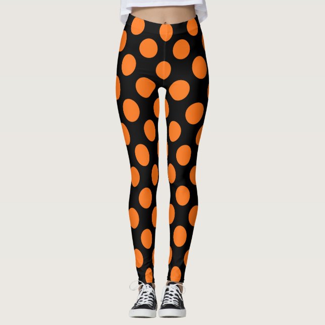 Pumpkin auf schwarzen großen Polka Dots Leggings (Vorderseite)