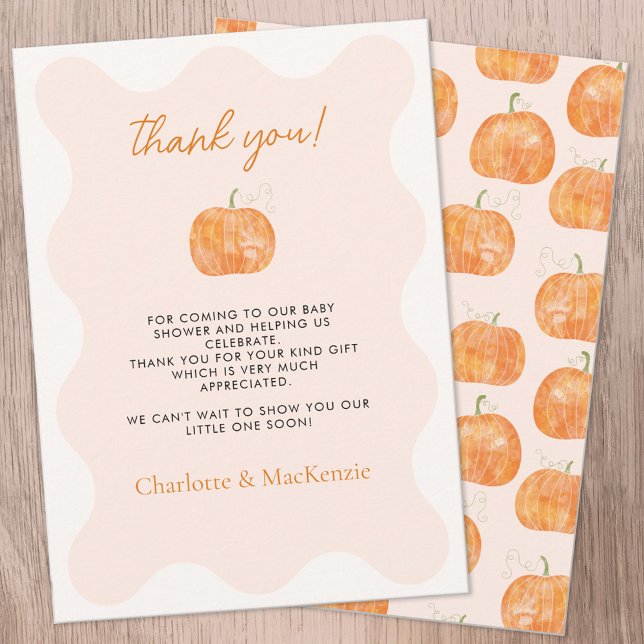Pumpkin Autumn Herbst Baby Dusche Danke Karte (Pumpkin autumn fall baby shower personalized thank you card)