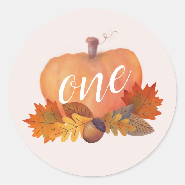 Pumpkin Autumn Leaves Pink Birthday Runder Aufkleber (Vorderseite)