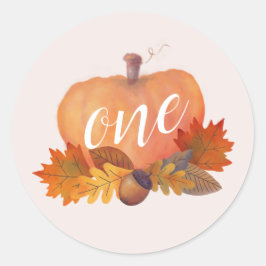 Pumpkin Autumn Leaves Pink Birthday Runder Aufkleber