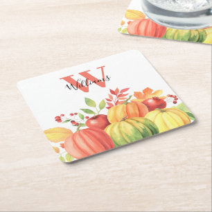 Pumpkin-Autumn Monogram-Name Rechteckiger Pappuntersetzer
