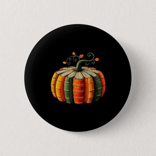 Pumpkin Autumn Season Book Lover Books Reading Hal Button (Vorderseite)
