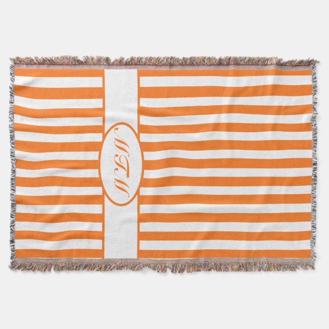 Pumpkin Autumnal Streifen mit Monogramm Decke (Vorderseite)