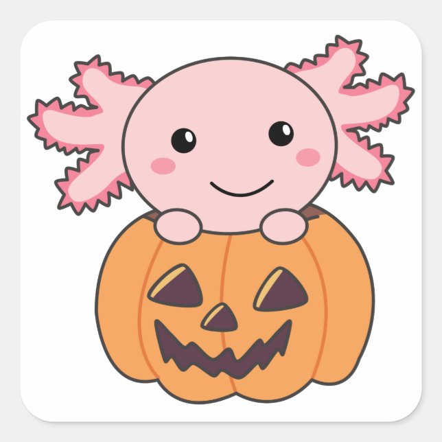 Pumpkin Axolotl liebt süße Tiere zu Halloween Quadratischer Aufkleber (Vorderseite)