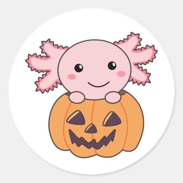 Pumpkin Axolotl liebt süße Tiere zu Halloween Runder Aufkleber (Vorderseite)