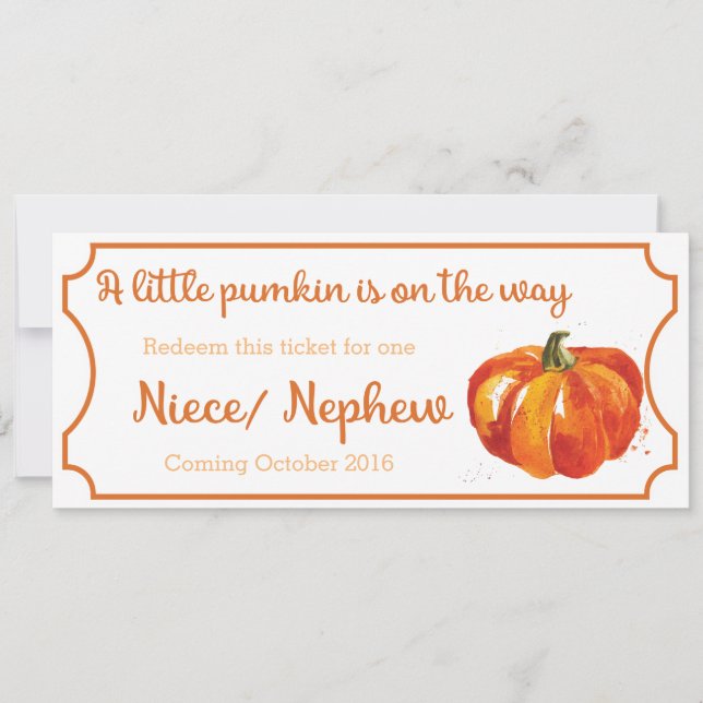 Pumpkin baby Announcement Ticket Niece / Nephew Ankündigung (Vorderseite)