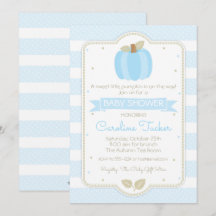 Pumpkin Baby Boy Showeinladung - Blaue Streifen