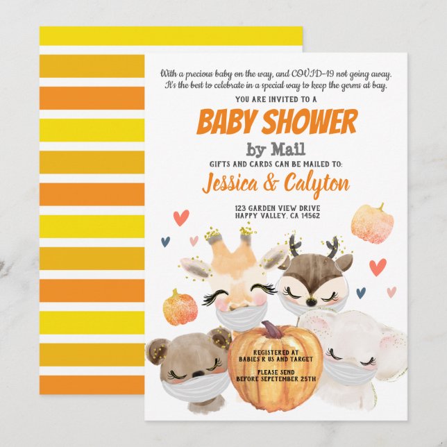 Pumpkin Baby Dusche by Mail Woodland Animal Einladung (Vorne/Hinten)
