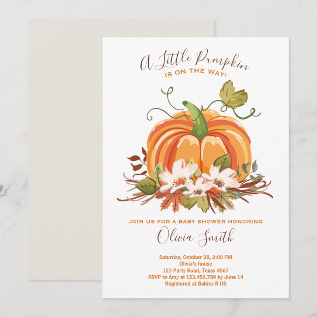 Pumpkin Baby Dusche Einladung Herbst Neutral (Vorne/Hinten)