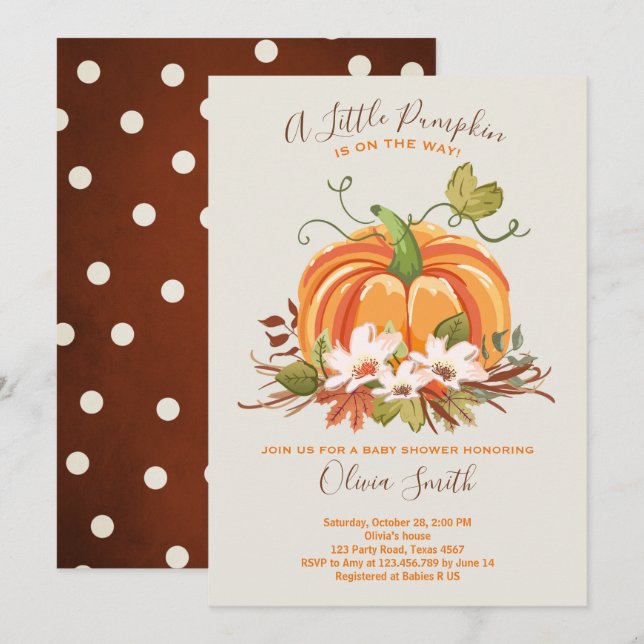 Pumpkin Baby Dusche Einladung Herbst Neutral (Vorne/Hinten)