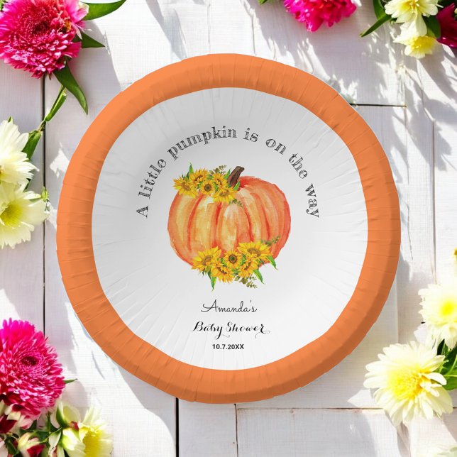 Pumpkin Baby Dusche Fall Orange White Pappteller (Von Creator hochgeladen)