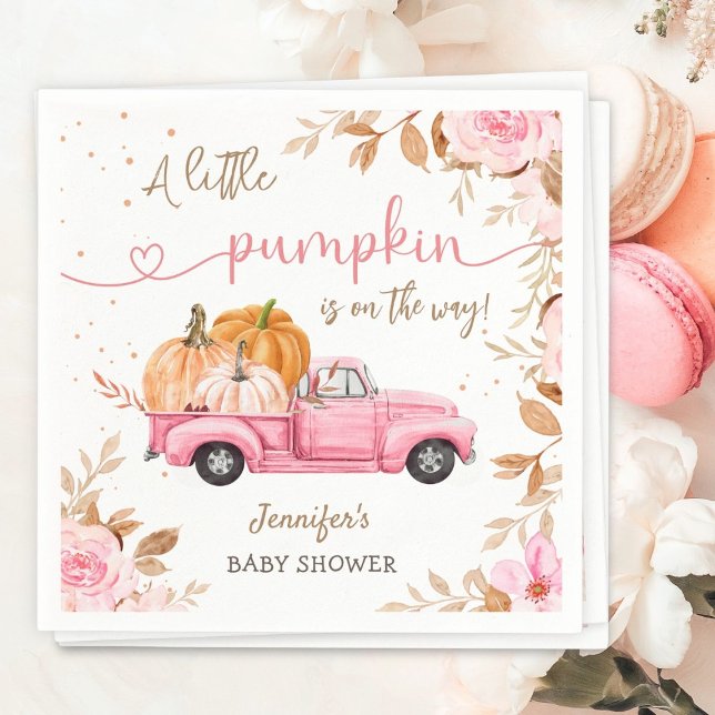 Pumpkin Baby Dusche Fall Pink Truck Party Paper Serviette (Von Creator hochgeladen)