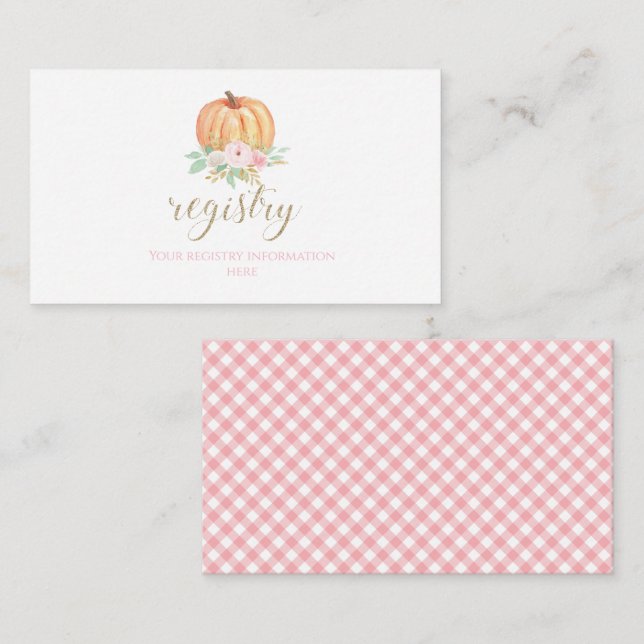 Pumpkin Baby Dusche Kariertes Geschenkgutschein En Begleitkarte (Vorne/Hinten)