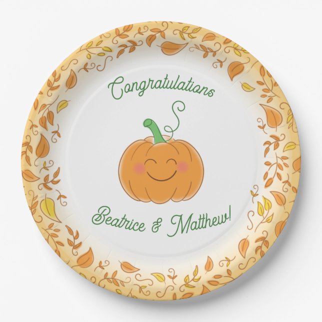 Pumpkin Baby Dusche Niedlicher Fall Pappteller (Vorderseite)
